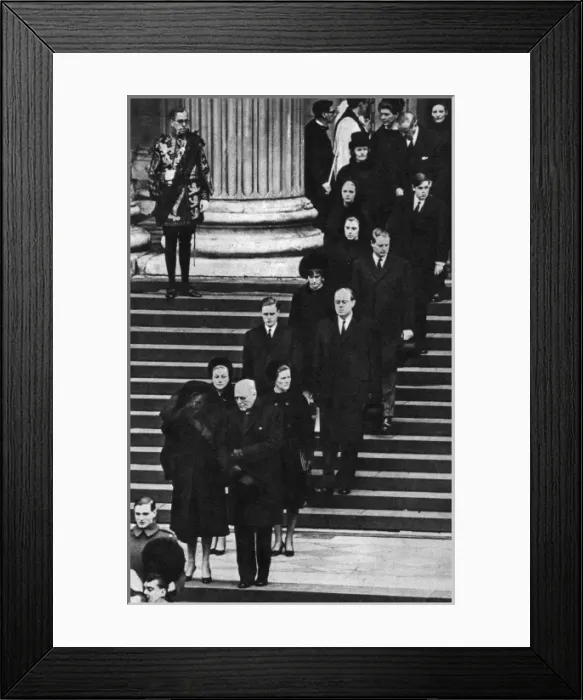 Framed Print : Winston Churchills funeral, the Churchill family leaving St Framed Print : Winston Churchills funeral, the Churchill family leaving St