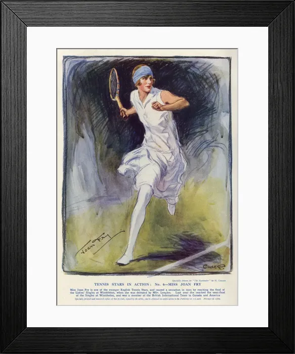 Framed Print : Joan Fry (1906 - 1985), from the Tennis Stars In Action series by H Framed Print : Joan Fry (1906 - 1985), from the Tennis Stars In Action series by H