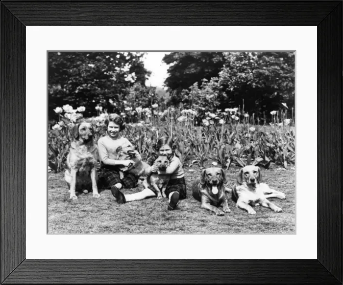 Framed Print : Princess Elizabeth and Princess Margaret in the garden
