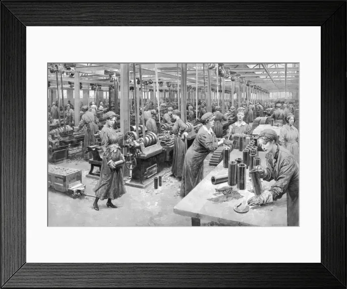 Framed Print : Female munitions workers. By Fortunio Matania Framed Print : Female munitions workers. By Fortunio Matania