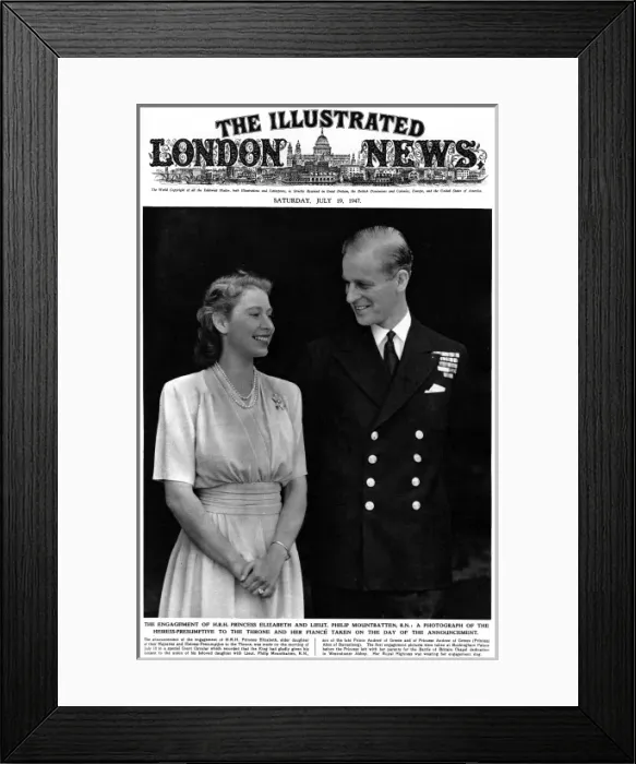 Framed Print : ILN front Cover: Princess Elizabeth and Lieut. Philip Mountb