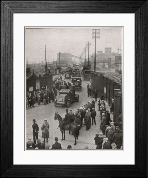 Framed Print : The General Strike - food convoys leaving docks Framed Print : The General Strike - food convoys leaving docks