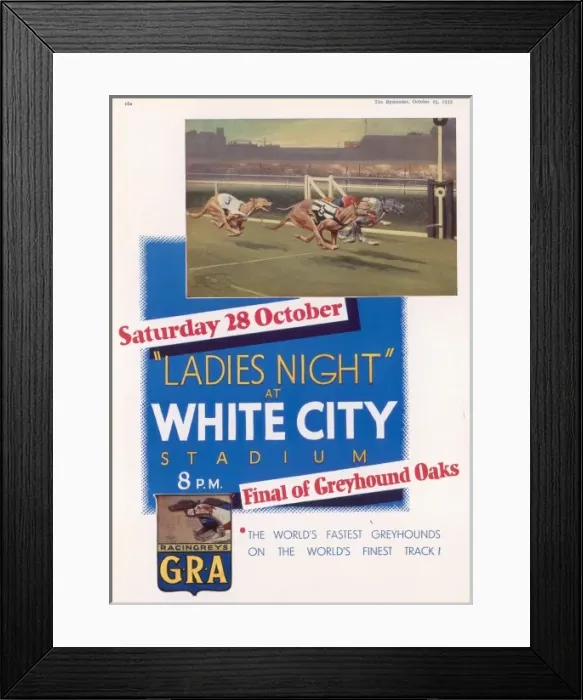 Framed Print : Greyhound Racing Advertisement Framed Print : Greyhound Racing Advertisement