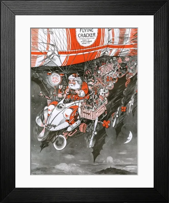 Framed Print : Santa Claus Flying Round The Earth In His New Aerial Car, by
