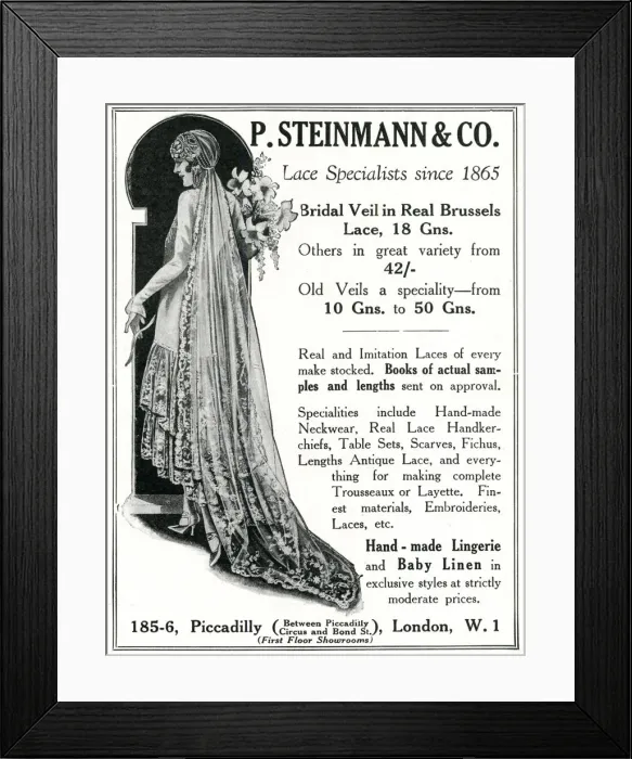 Framed Print : Advert for P. Steinmann and Co lace specialists 1930