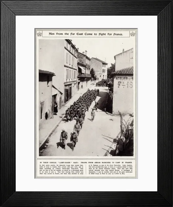Framed Print : Troops from Annam marching to a camp in France 1916