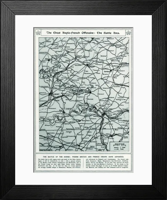 Framed Print : Battle of the Somme map 1916 Framed Print : Battle of the Somme map 1916