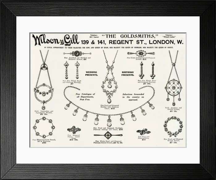 Framed Print : Advert for Wilson & Gill jewellery 1913
