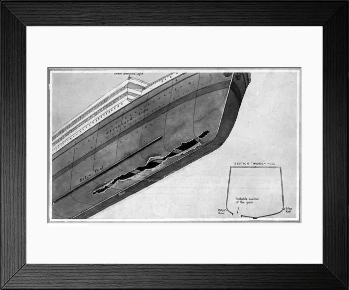 Framed Print : The probable extent of damage to the Titanic Framed Print : The probable extent of damage to the Titanic