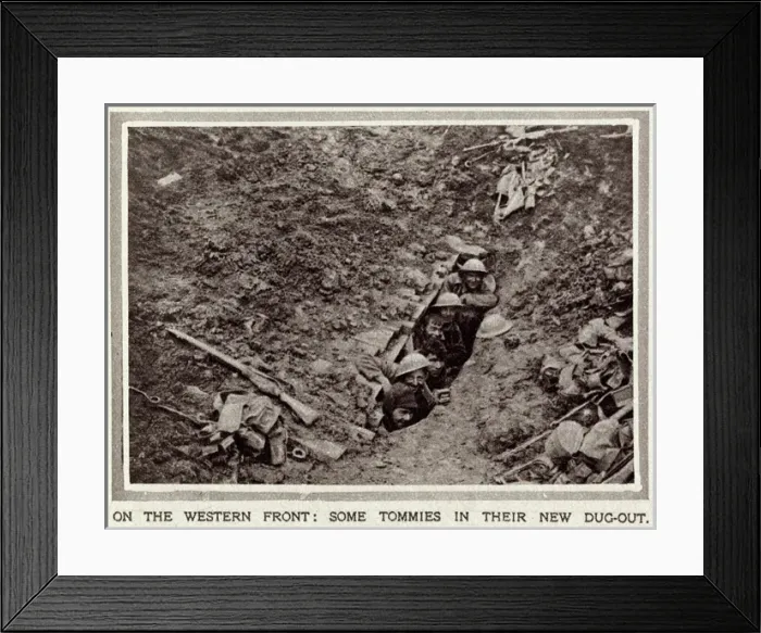 Framed Print : British soldiers in captured dugout, France, WW1 Framed Print : British soldiers in captured dugout, France, WW1