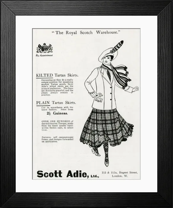 Framed Print : Advert Scott Adie womens tartan skirts 1916 Framed Print : Advert Scott Adie womens tartan skirts 1916