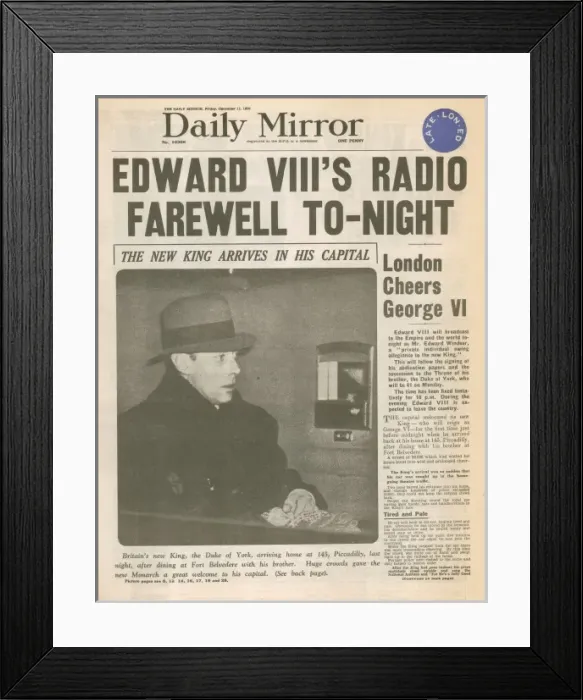 Framed Print : Abdication crisis: front cover of the Daily Mirror