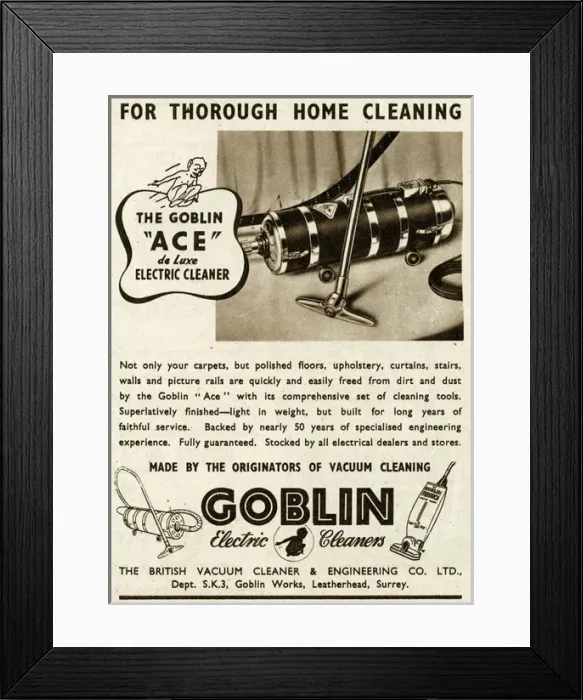 Framed Print : Advert for Goblin vacuum cleaner 1948 Framed Print : Advert for Goblin vacuum cleaner 1948