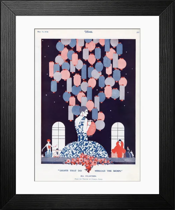 Framed Print : This illustration shows a fashionable woman in front of a collection of chinese lanterns. Date: 1926 Framed Print : This illustration shows a fashionable woman in front of a collection of chinese lanterns. Date: 1926