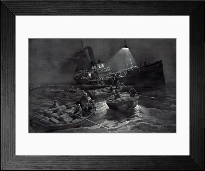 Framed Print : The Fishing Fleets in the North Sea: A Night Scene off the D