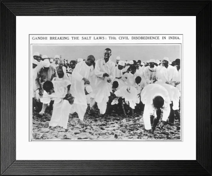 Framed Print : Gandhi breaking the Salt Laws - the civil disobedience in In Framed Print : Gandhi breaking the Salt Laws - the civil disobedience in In
