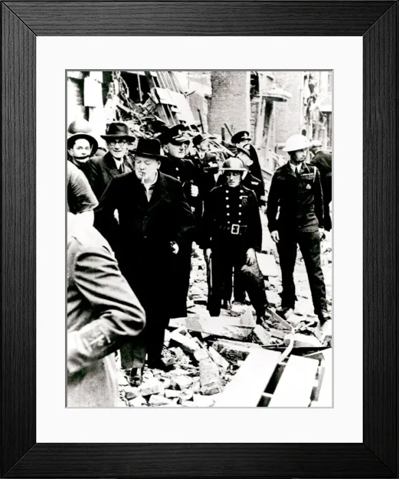 Framed Print : Winston Churchill Inspecting Bomb Damage in Tufton Street Framed Print : Winston Churchill Inspecting Bomb Damage in Tufton Street