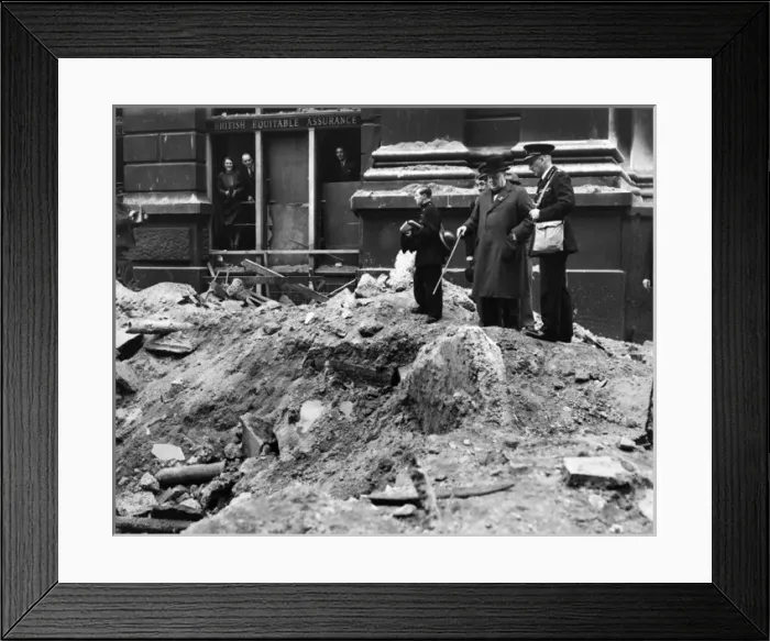 Framed Print : Winston Churchill Inspecting a Bomb Crater Framed Print : Winston Churchill Inspecting a Bomb Crater