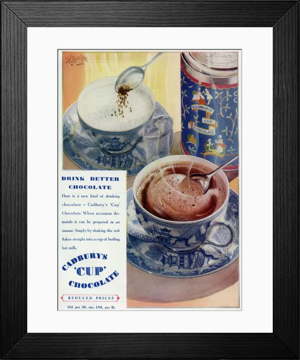 Framed Print : Advert for Cadburys cup chocolate