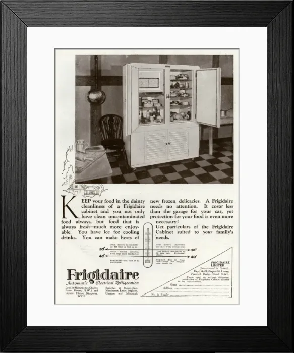 Framed Print : Advert for Frigidaire electrical fridge Framed Print : Advert for Frigidaire electrical fridge