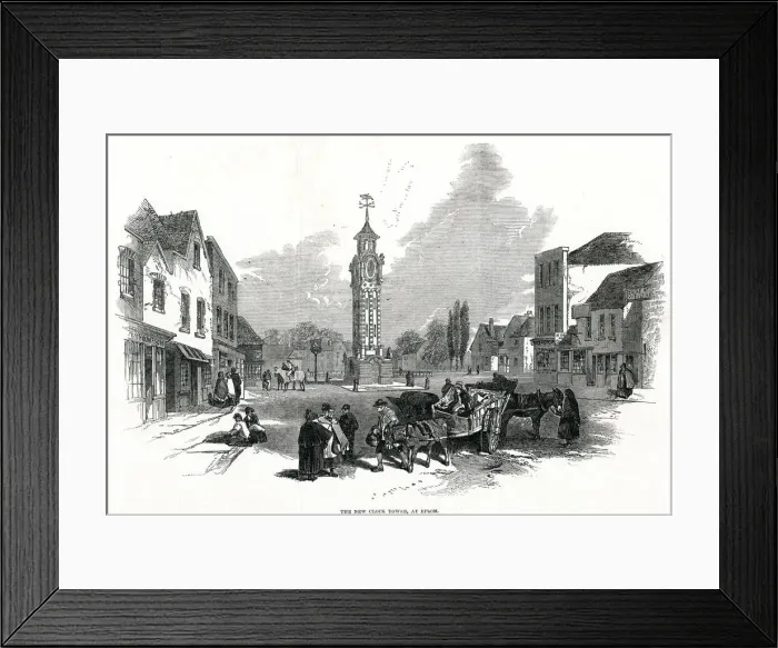 Framed Print : New clock tower at Epsom 1847 Framed Print : New clock tower at Epsom 1847