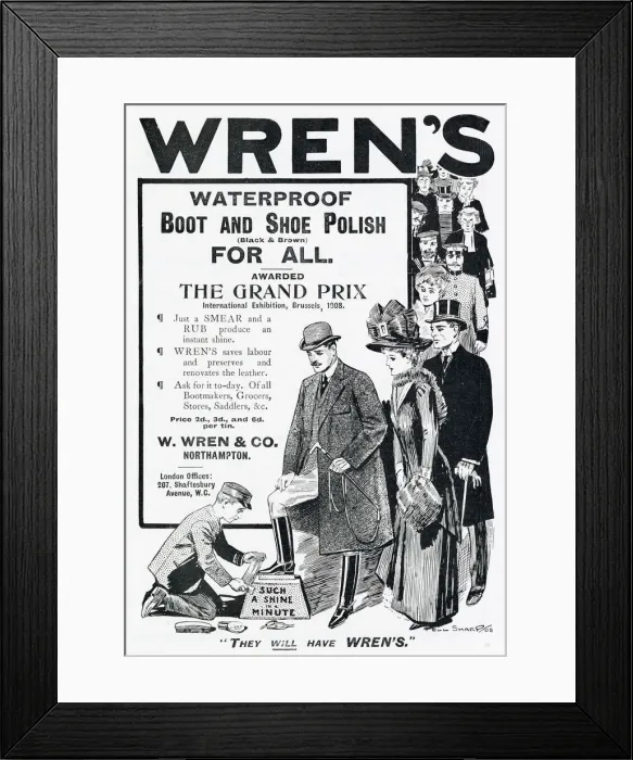 Framed Print : Advert for Wrens shoe polish 1908