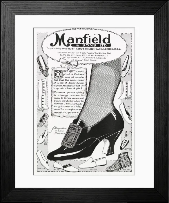 Framed Print : Advert for Manfield shoes 1920 Framed Print : Advert for Manfield shoes 1920