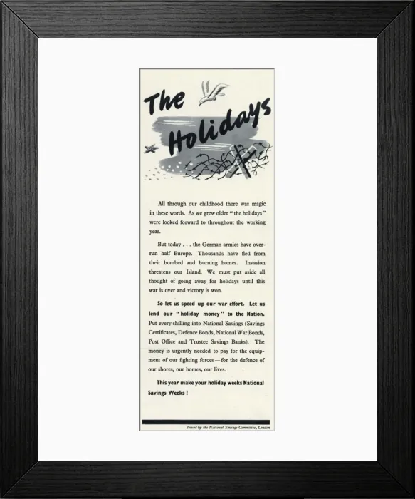 Framed Print : Advert for The National Savings Committee 1940 Framed Print : Advert for The National Savings Committee 1940