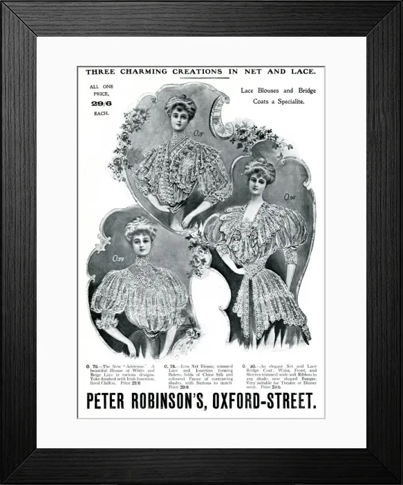 Framed Print : Advert for Peter Robinsons womens blouses 1907 Framed Print : Advert for Peter Robinsons womens blouses 1907