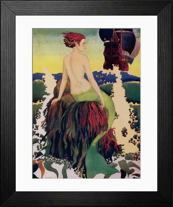 Framed Print : THE SIREN. A siren or mermaid sits on a rock in the middle of the sea gazing Framed Print : THE SIREN. A siren or mermaid sits on a rock in the middle of the sea gazing