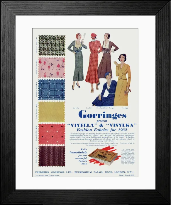 Framed Print : Advert for Gorringes fashion fabrics 1932 Framed Print : Advert for Gorringes fashion fabrics 1932