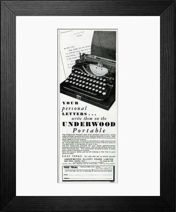 Framed Print : Advert for Underwood portable typewriters 1931 Framed Print : Advert for Underwood portable typewriters 1931