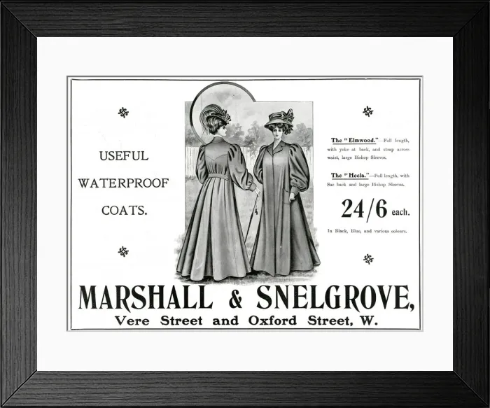 Framed Print : Advert for Marshall Snelgrove waterproof coats 1907 Advert for Marshall Framed Print : Advert for Marshall Snelgrove waterproof coats 1907 Advert for Marshall
