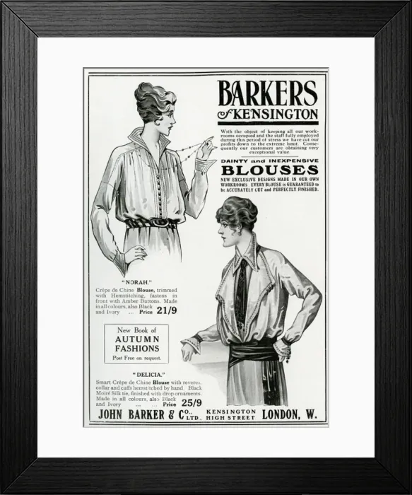 Framed Print : Advert for Barkers blouses 1914 Framed Print : Advert for Barkers blouses 1914