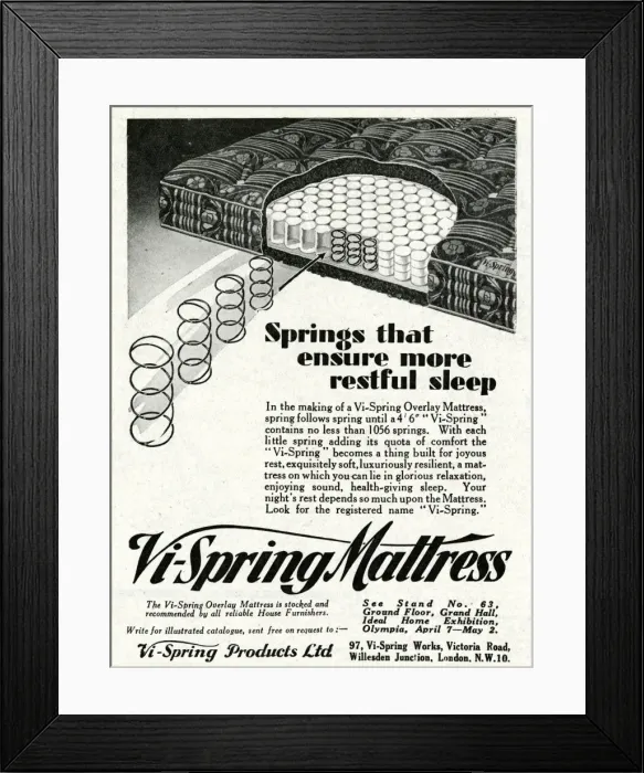 Framed Print : Advert for Vi-Spring Mattress 1931
