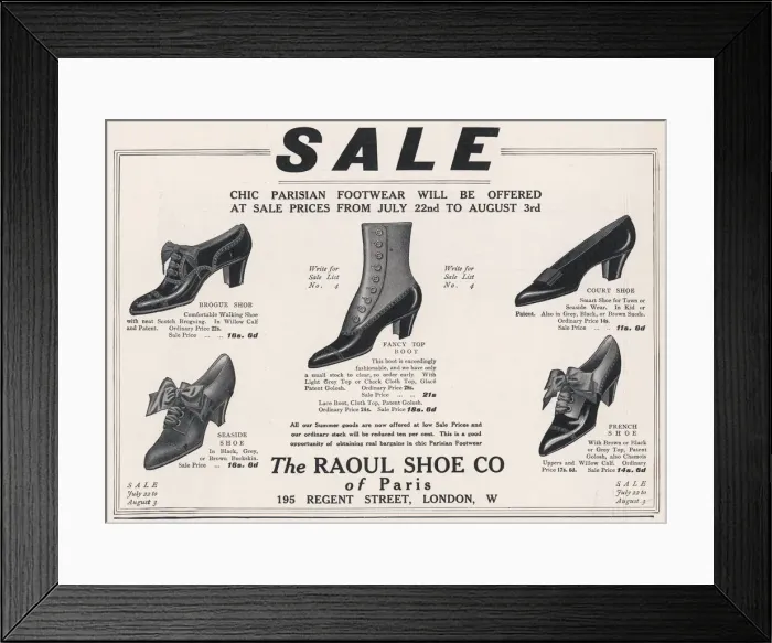 Framed Print : Raoul Shoe Company 1912 Framed Print : Raoul Shoe Company 1912