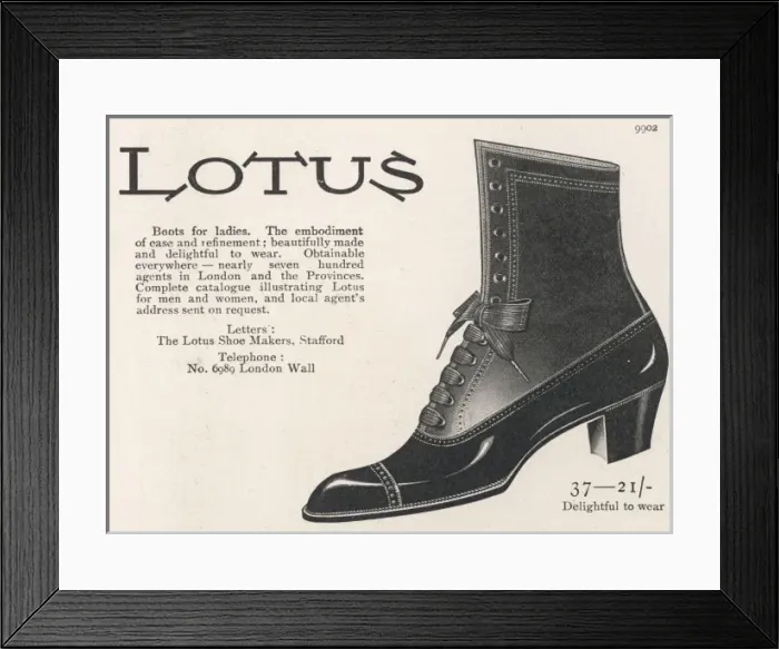 Framed Print : Lotus Boots 1912 Framed Print : Lotus Boots 1912