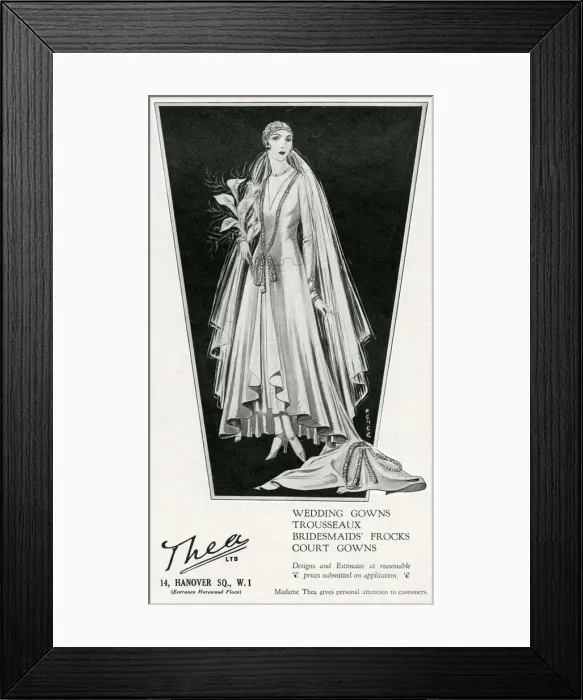 Framed Print : Advert for Madame Thea - wedding gowns 1929