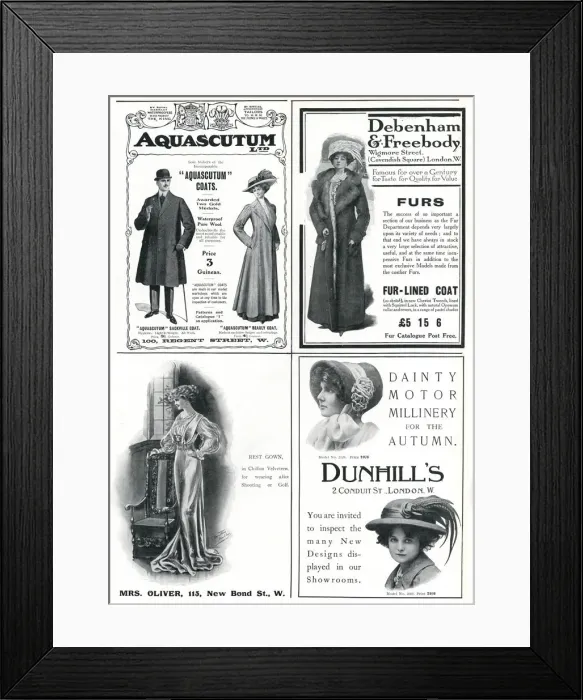 Framed Print : Page of fashion adverts - October 1909 Framed Print : Page of fashion adverts - October 1909