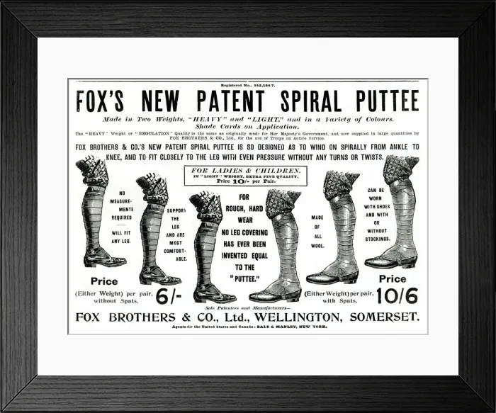 Framed Print : Advert for Foxs spiral puttees 1899 Framed Print : Advert for Foxs spiral puttees 1899