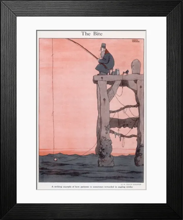 Framed Print : The Bite. Cartoon, The Bite. A striking example of how patience is sometimes