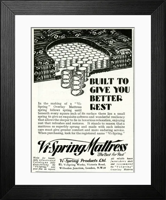 Framed Print : Advert for Vi-Spring Mattress 1931 Framed Print : Advert for Vi-Spring Mattress 1931