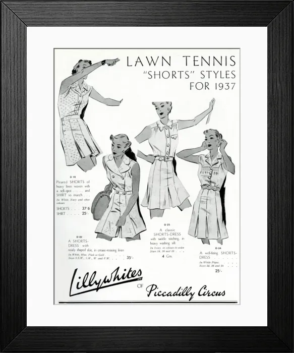 Framed Print : Advert for Lillywhites tennis clothing 1937 Framed Print : Advert for Lillywhites tennis clothing 1937