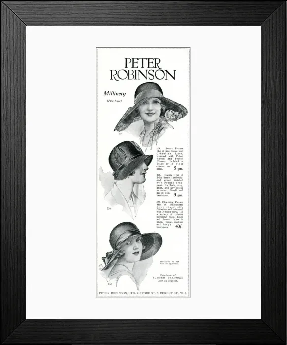 Framed Print : Advert for Peter Robinsons womens hats 1930 Framed Print : Advert for Peter Robinsons womens hats 1930