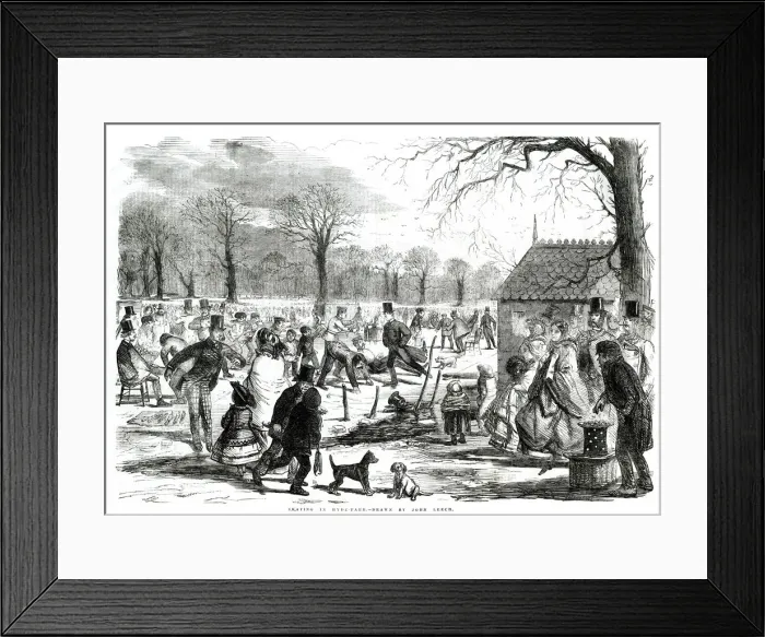 Framed Print : Skates in Hyde Park, drawn by John Leech 1857 Framed Print : Skates in Hyde Park, drawn by John Leech 1857