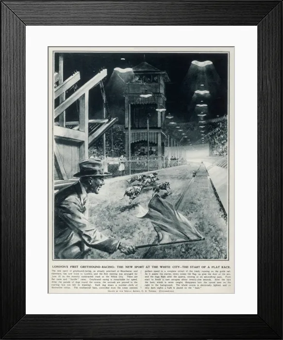 Framed Print : Londons First Greyhound Racing at White City by C. E. Turner Framed Print : Londons First Greyhound Racing at White City by C. E. Turner
