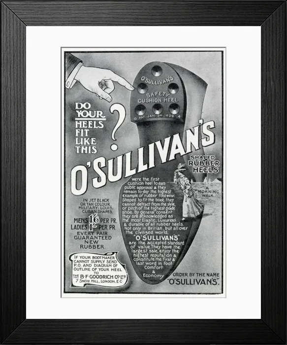 Framed Print : Advert for OSullivans rubber heels 1910