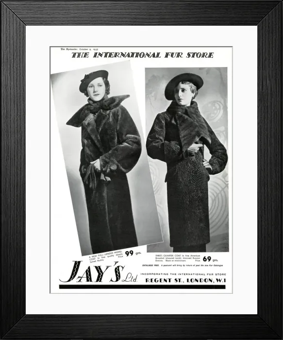 Framed Print : Advert for International Fur Store 1935 Framed Print : Advert for International Fur Store 1935