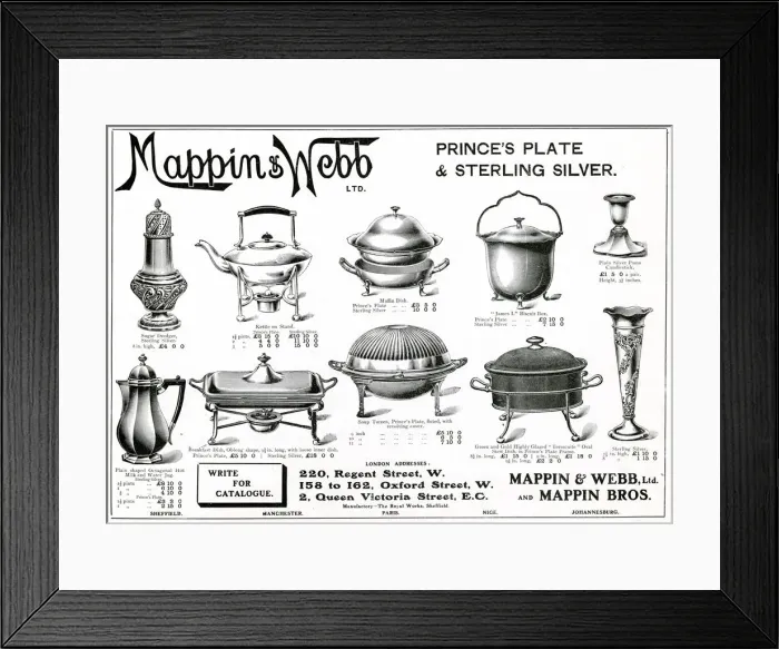 Framed Print : Advert for Mappin & Webb Edwardian items 1907