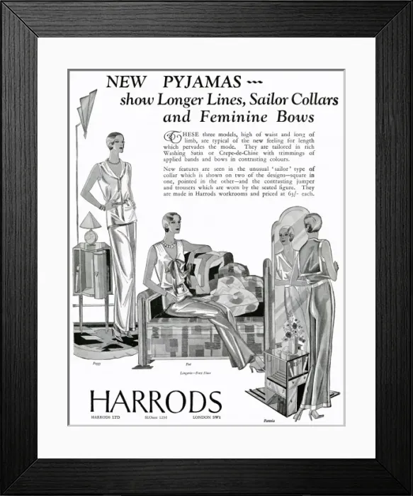 Framed Print : Advert for Harrods women nightwear 1930 Framed Print : Advert for Harrods women nightwear 1930